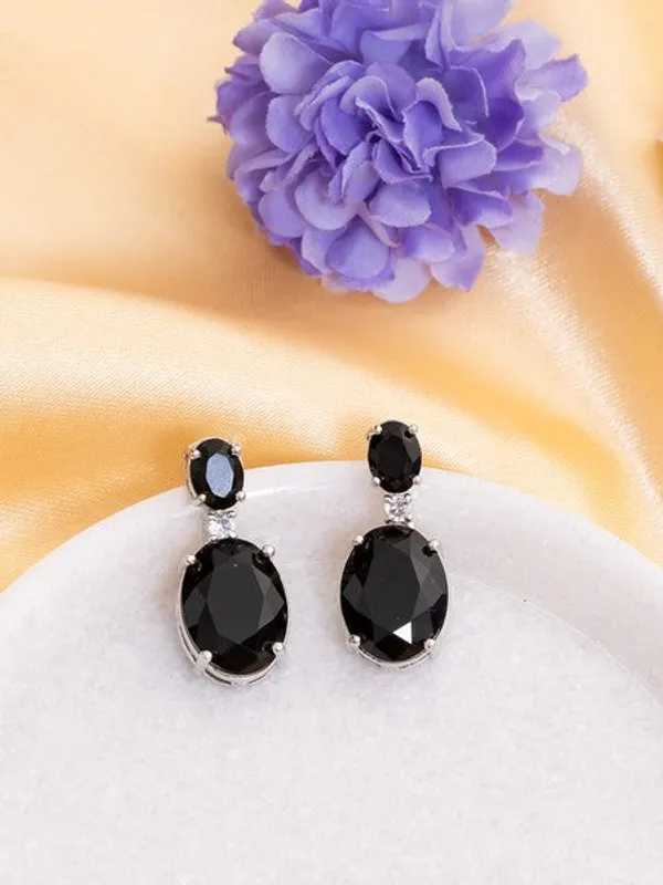 American_Diamond_Rhodium_Plated_Oval_Shaped_Earrings_With_Hydro_Cz_Stone_Black