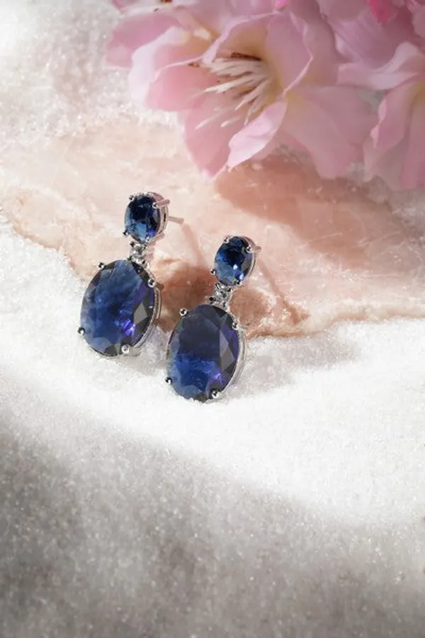 American_Diamond_Rhodium_Plated_Oval_Shaped_Earrings_With_Hydro_Cz_Stone_Blue