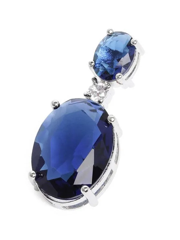 American_Diamond_Rhodium_Plated_Oval_Shaped_Earrings_With_Hydro_Cz_Stone_Blue