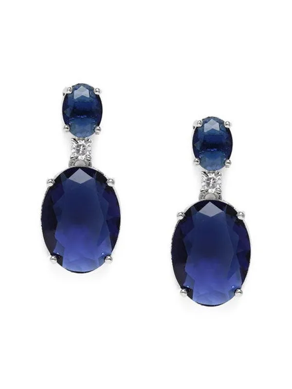 American_Diamond_Rhodium_Plated_Oval_Shaped_Earrings_With_Hydro_Cz_Stone_Blue