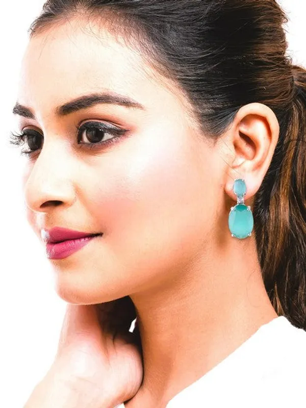 American_Diamond_Rhodium_Plated_Oval_Shaped_Earrings_With_Hydro_Cz_Stone_Cyan