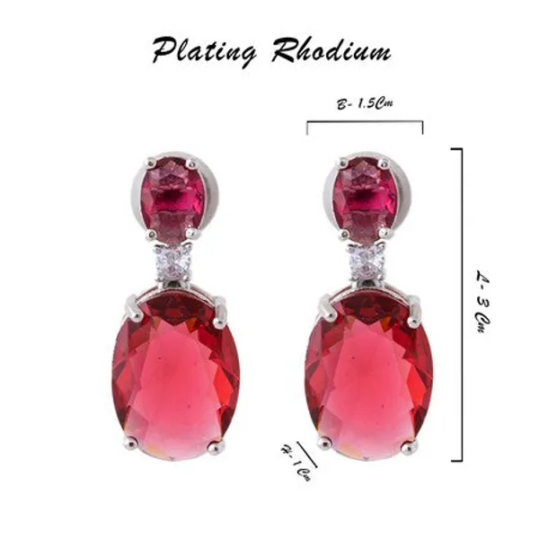 American_Diamond_Rhodium_Plated_Oval_Shaped_Earrings_With_Hydro_Cz_Stone_Red