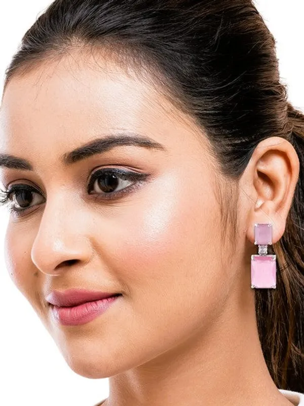 American_Diamond_Rhodium_Plated_Box_Shape_Earrings_With_Hydro_Cz_Stone_Cyan