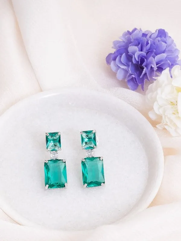American_Diamond_Rhodium_Plated_Box_Shape_Earrings_With_Hydro_Cz_Stone_Cyan