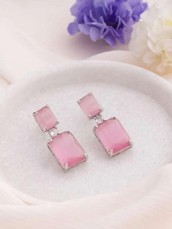 American_Diamond_Rhodium_Plated_Box_Shape_Earrings_With_Hydro_Cz_Stone_Cyan