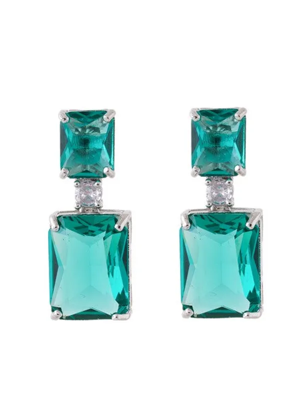 American_Diamond_Rhodium_Plated_Box_Shape_Earrings_With_Hydro_Cz_Stone_Cyan