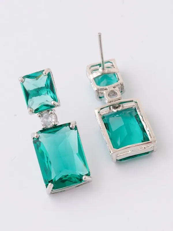 American_Diamond_Rhodium_Plated_Box_Shape_Earrings_With_Hydro_Cz_Stone_Cyan