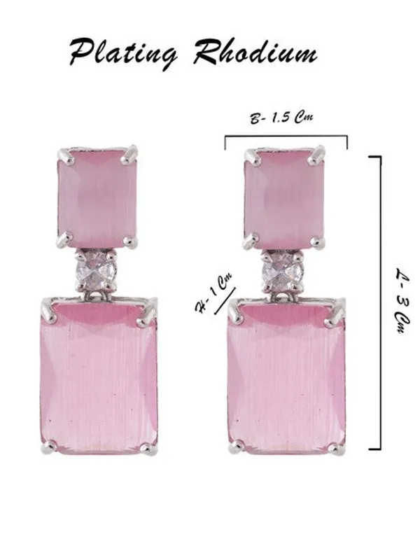 American_Diamond_Rhodium_Plated_Box_Shape_Earrings_With_Hydro_Cz_Stone_Cyan