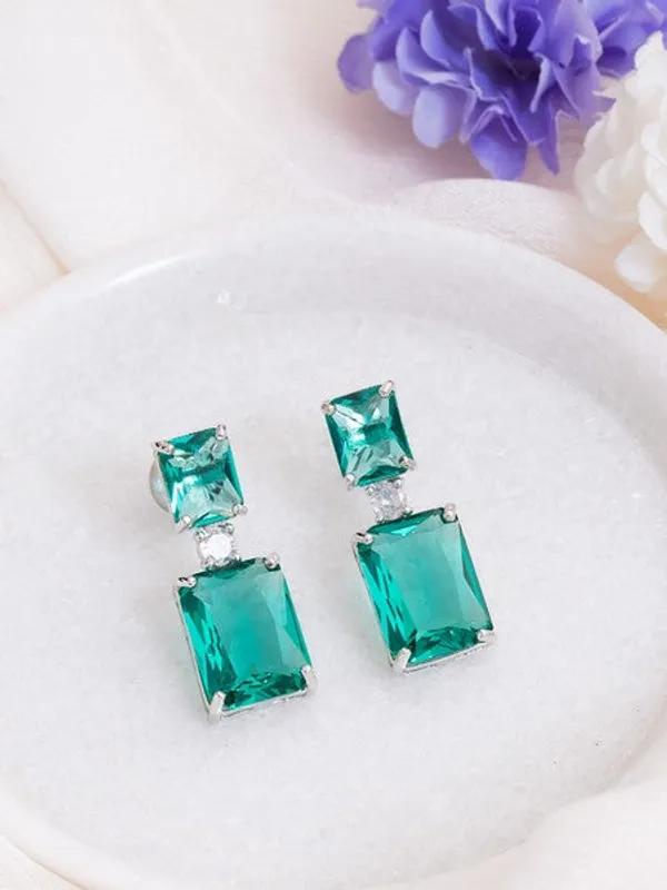 American_Diamond_Rhodium_Plated_Box_Shape_Earrings_With_Hydro_Cz_Stone_Cyan