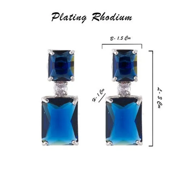 American_Diamond_Rhodium_Plated_Box_Shape_Earrings_With_Hydro_Cz_Stone_Blue