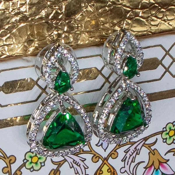 City_Girl_Brass_Rhodium_Plated_Radiant_Triangle_Cz_Tops_Green