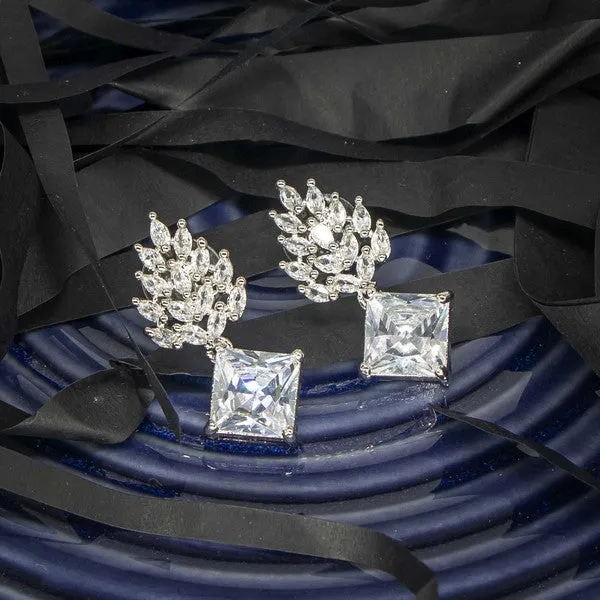 City_Girl_Brass_Rhodium_Plated_Radiant_Crest_Cz_Earrings_Silver