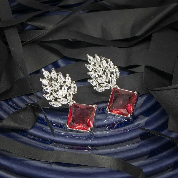 City_Girl_Brass_Rhodium_Plated_Radiant_Crest_Cz_Earrings_Red