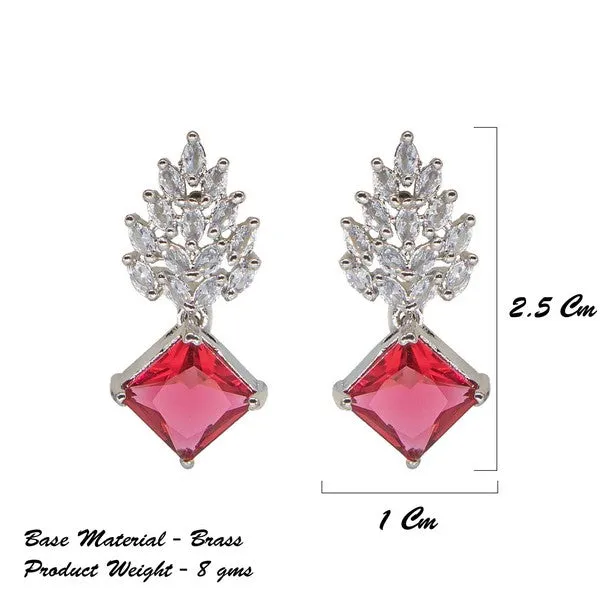 City_Girl_Brass_Rhodium_Plated_Radiant_Crest_Cz_Earrings_Red