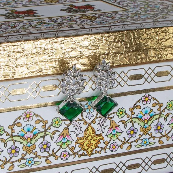 City_Girl_Brass_Rhodium_Plated_Radiant_Crest_Cz_Earrings_Red