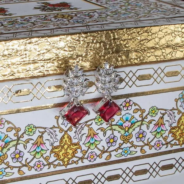 City_Girl_Brass_Rhodium_Plated_Radiant_Crest_Cz_Earrings_Red