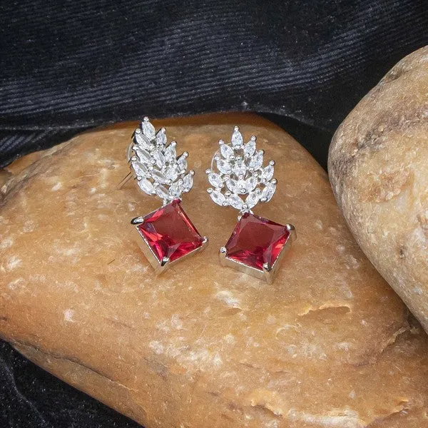 City_Girl_Brass_Rhodium_Plated_Radiant_Crest_Cz_Earrings_Red