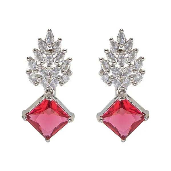 City_Girl_Brass_Rhodium_Plated_Radiant_Crest_Cz_Earrings_Red
