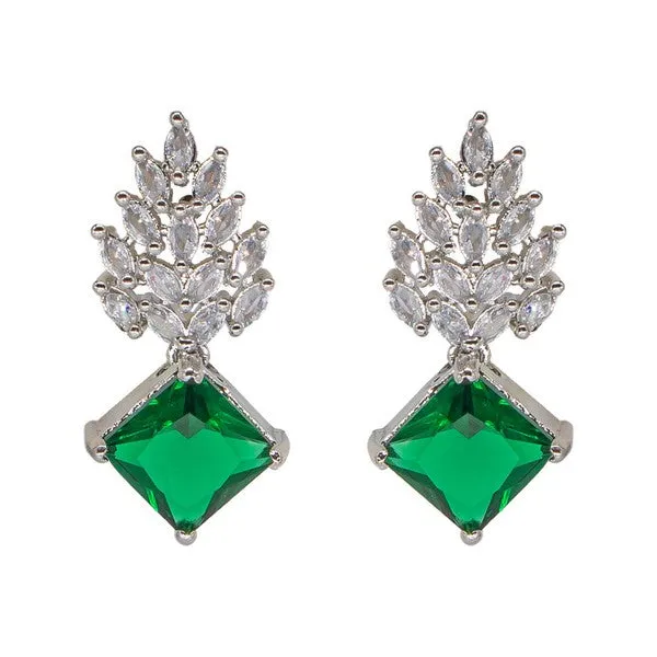 City_Girl_Brass_Rhodium_Plated_Radiant_Crest_Cz_Earrings_Green