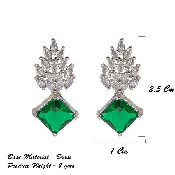City_Girl_Brass_Rhodium_Plated_Radiant_Crest_Cz_Earrings_Green