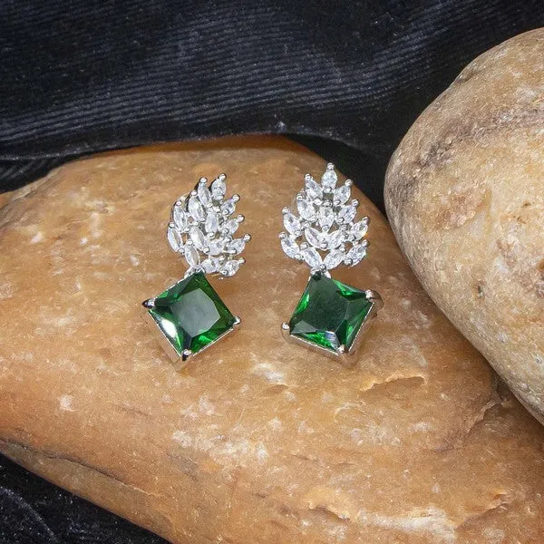 City_Girl_Brass_Rhodium_Plated_Radiant_Crest_Cz_Earrings_Green