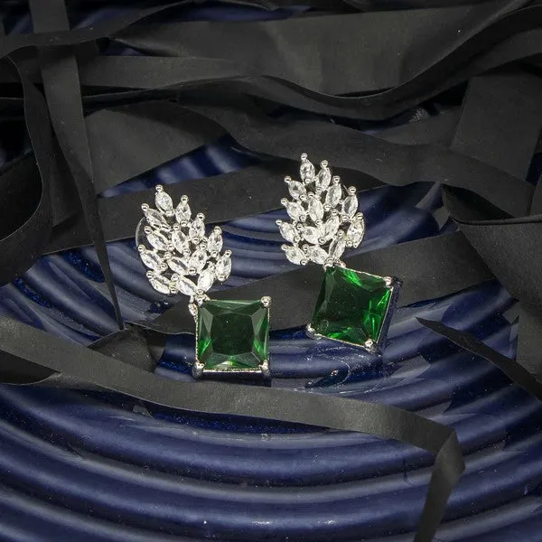 City_Girl_Brass_Rhodium_Plated_Radiant_Crest_Cz_Earrings_Green
