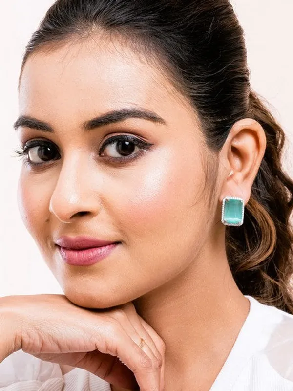 American_Diamond_Rhodium_Plated_Earrings_Studs_With_Hydro_Cz_Stone_Romantic_Blossom_Edition_Cyan