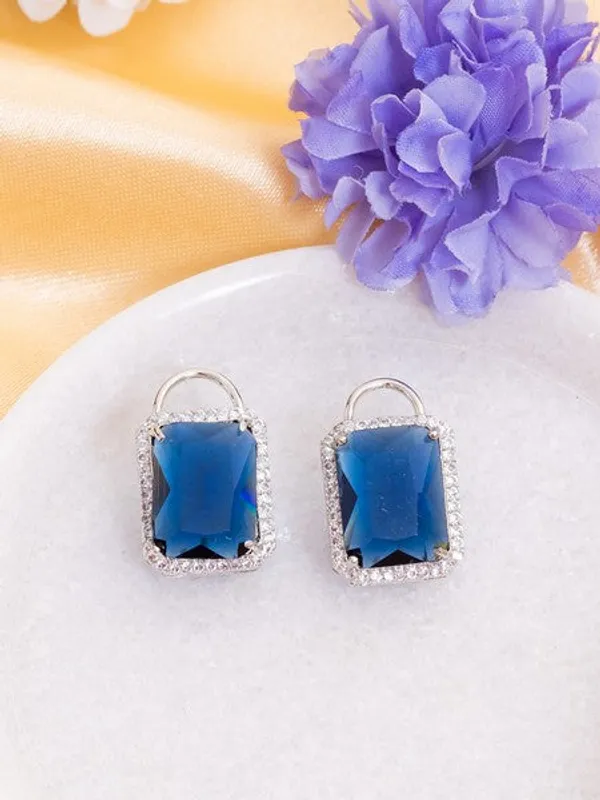 American_Diamond_Rhodium_Plated_Earrings_Studs_With_Hydro_Cz_Stone_Romantic_Blossom_Edition_Blue