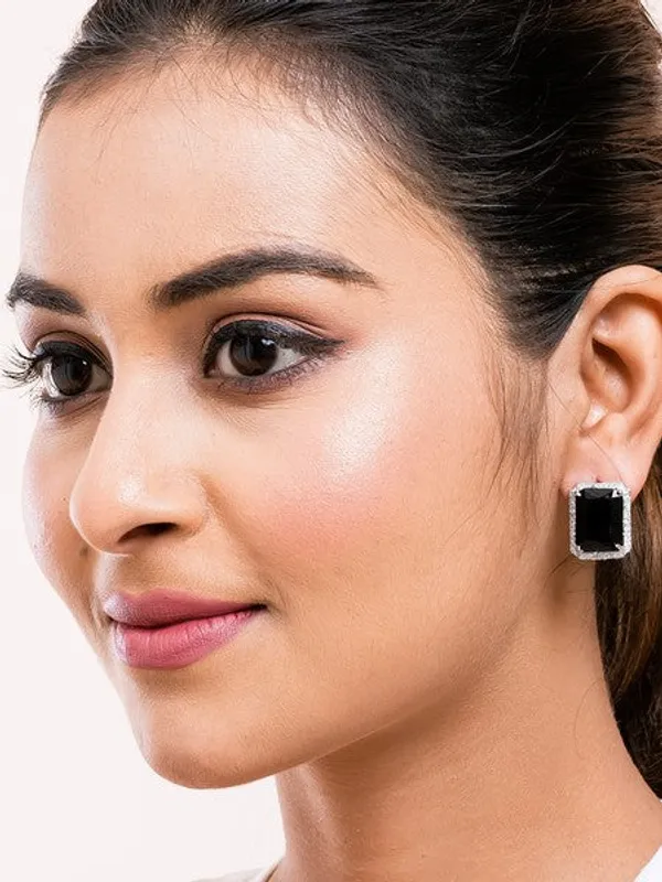 American_Diamond_Rhodium_Plated_Earrings_Studs_With_Hydro_Cz_Stone_Romantic_Blossom_Edition_Black