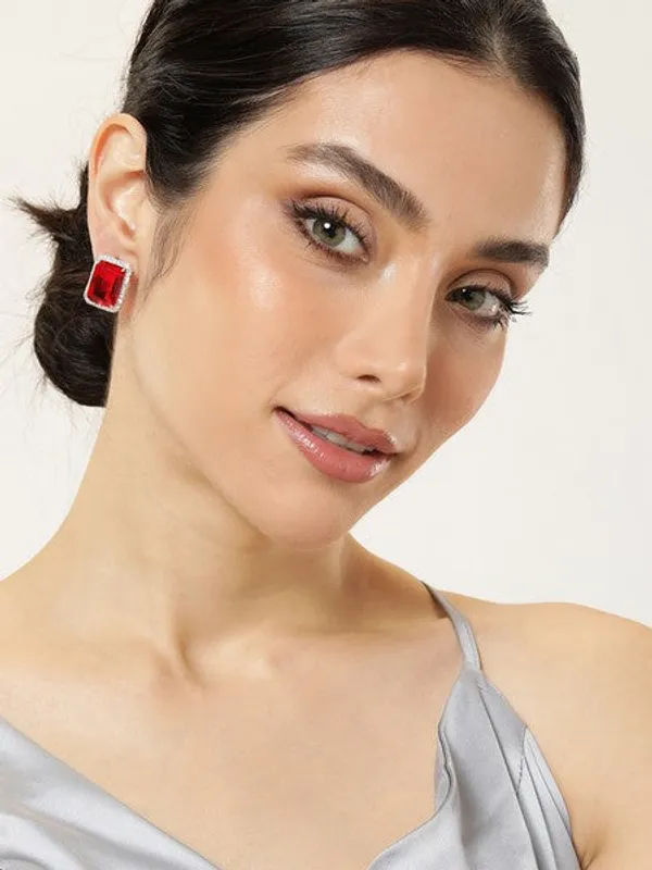 American_Diamond_Rhodium_Plated_Earrings_Studs_With_Hydro_Cz_Stone_Romantic_Blossom_Edition_Red