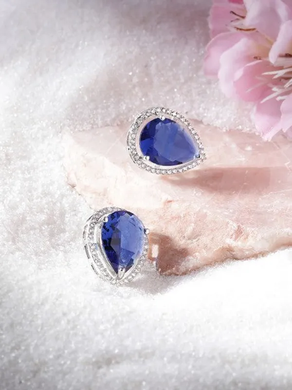 American_Diamond_Rhodium_Plated_Studs_With_Pear_Shape_Cz_Stone_Blue