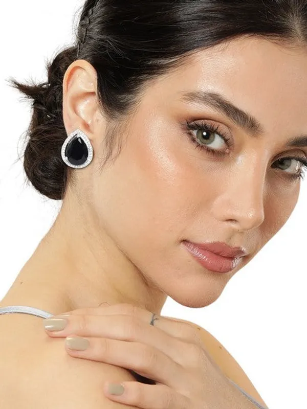 American_Diamond_Rhodium_Plated_Studs_With_Pear_Shape_Cz_Stone_Purple