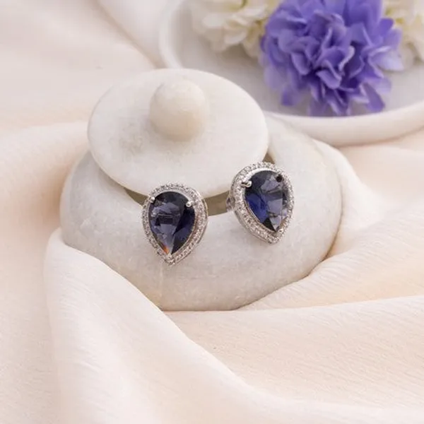 American_Diamond_Rhodium_Plated_Studs_With_Pear_Shape_Cz_Stone_Purple