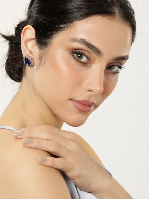 American_Diamond_Rhodium_Plated_Studs_With_Pear_Shape_Cz_Stone_Red