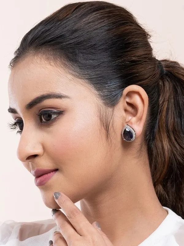 American_Diamond_Rhodium_Plated_Studs_With_Pear_Shape_Cz_Stone_Black