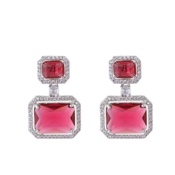 American_Diamond_Rhodium_Plated_Premium_Cz_Classic_Stud_Earrings_Signature_Edition_Red