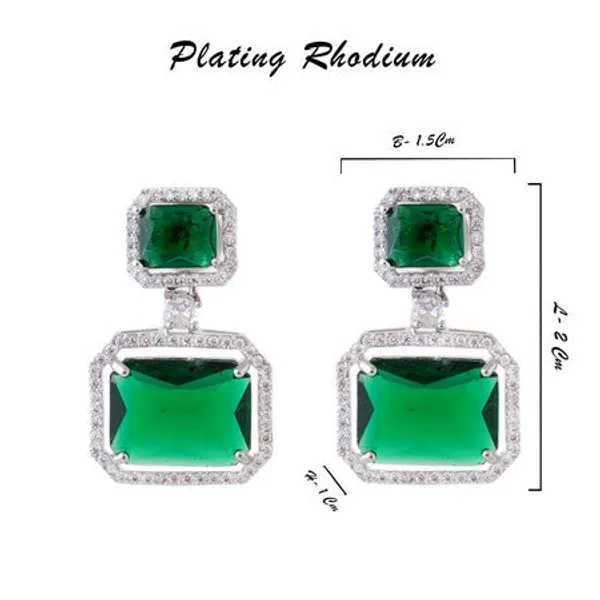 American_Diamond_Rhodium_Plated_Premium_Cz_Classic_Stud_Earrings_Signature_Edition_Green