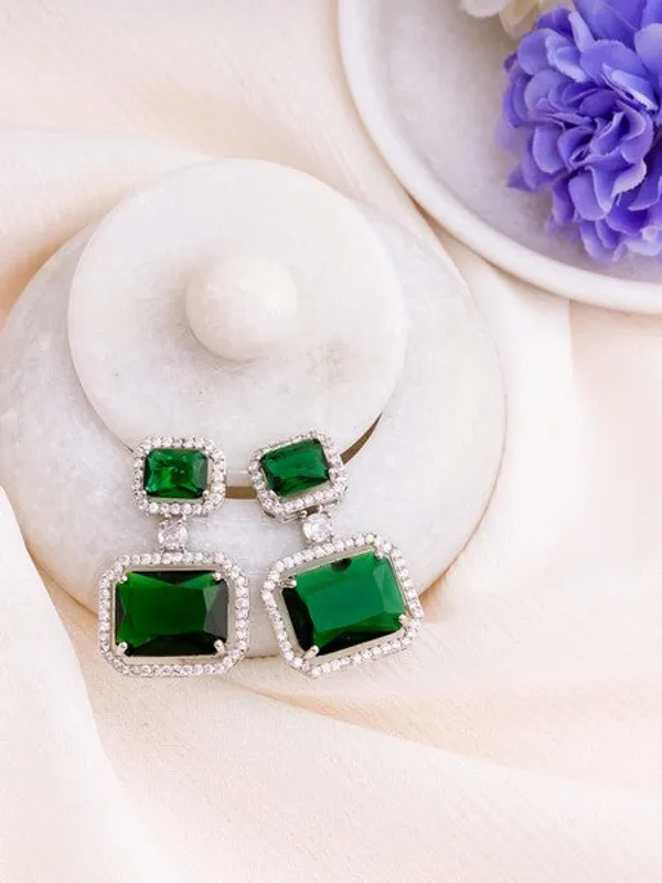 American_Diamond_Rhodium_Plated_Premium_Cz_Classic_Stud_Earrings_Signature_Edition_Green