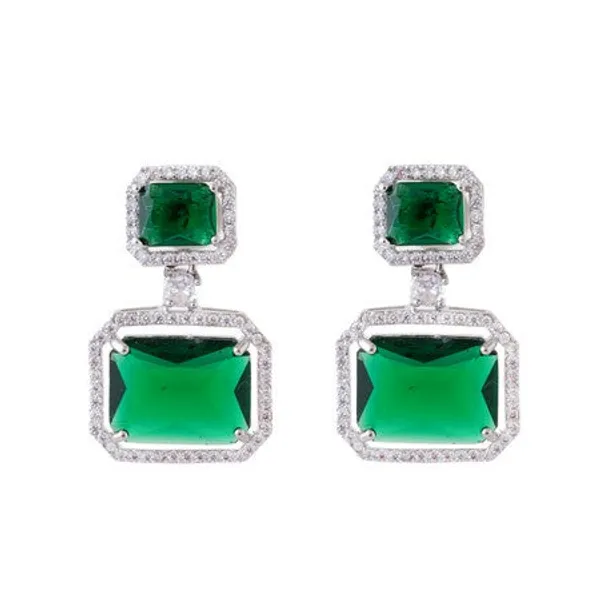 American_Diamond_Rhodium_Plated_Premium_Cz_Classic_Stud_Earrings_Signature_Edition_Green