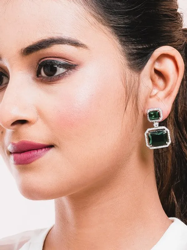 American_Diamond_Rhodium_Plated_Premium_Cz_Classic_Stud_Earrings_Signature_Edition_Green