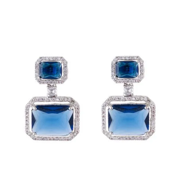 American_Diamond_Rhodium_Plated_Premium_Cz_Classic_Stud_Earrings_Signature_Edition_Blue