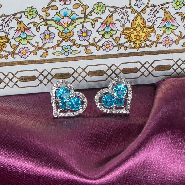 City_Girl_Brass_Rhodium_Plated_Eternal_Love_Cz_Studs_Cyan