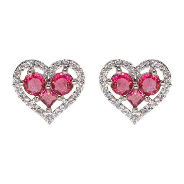 City_Girl_Brass_Rhodium_Plated_Eternal_Love_Cz_Studs_Red