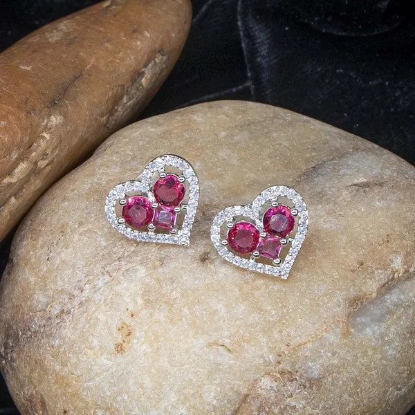 City_Girl_Brass_Rhodium_Plated_Eternal_Love_Cz_Studs_Red
