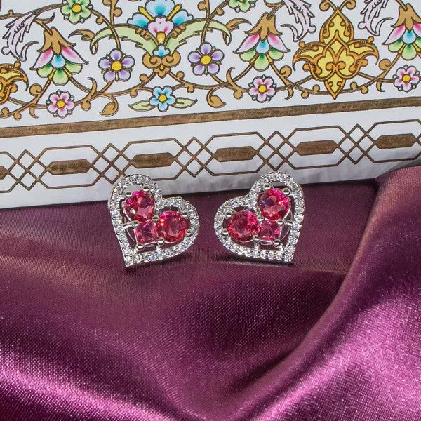 City_Girl_Brass_Rhodium_Plated_Eternal_Love_Cz_Studs_Red