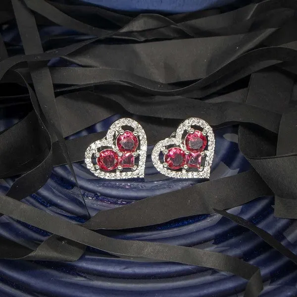 City_Girl_Brass_Rhodium_Plated_Eternal_Love_Cz_Studs_Red