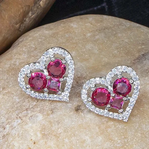 City_Girl_Brass_Rhodium_Plated_Eternal_Love_Cz_Studs_Red