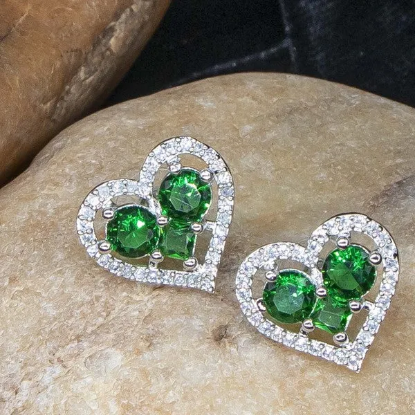 City_Girl_Brass_Rhodium_Plated_Eternal_Love_Cz_Studs_Green