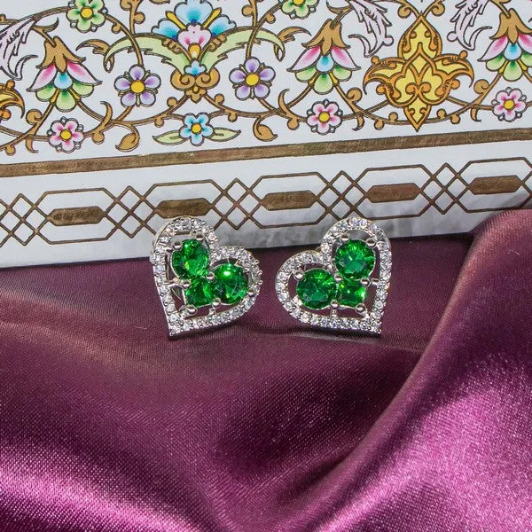 City_Girl_Brass_Rhodium_Plated_Eternal_Love_Cz_Studs_Green