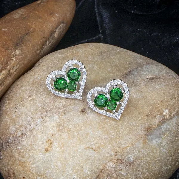 City_Girl_Brass_Rhodium_Plated_Eternal_Love_Cz_Studs_Green